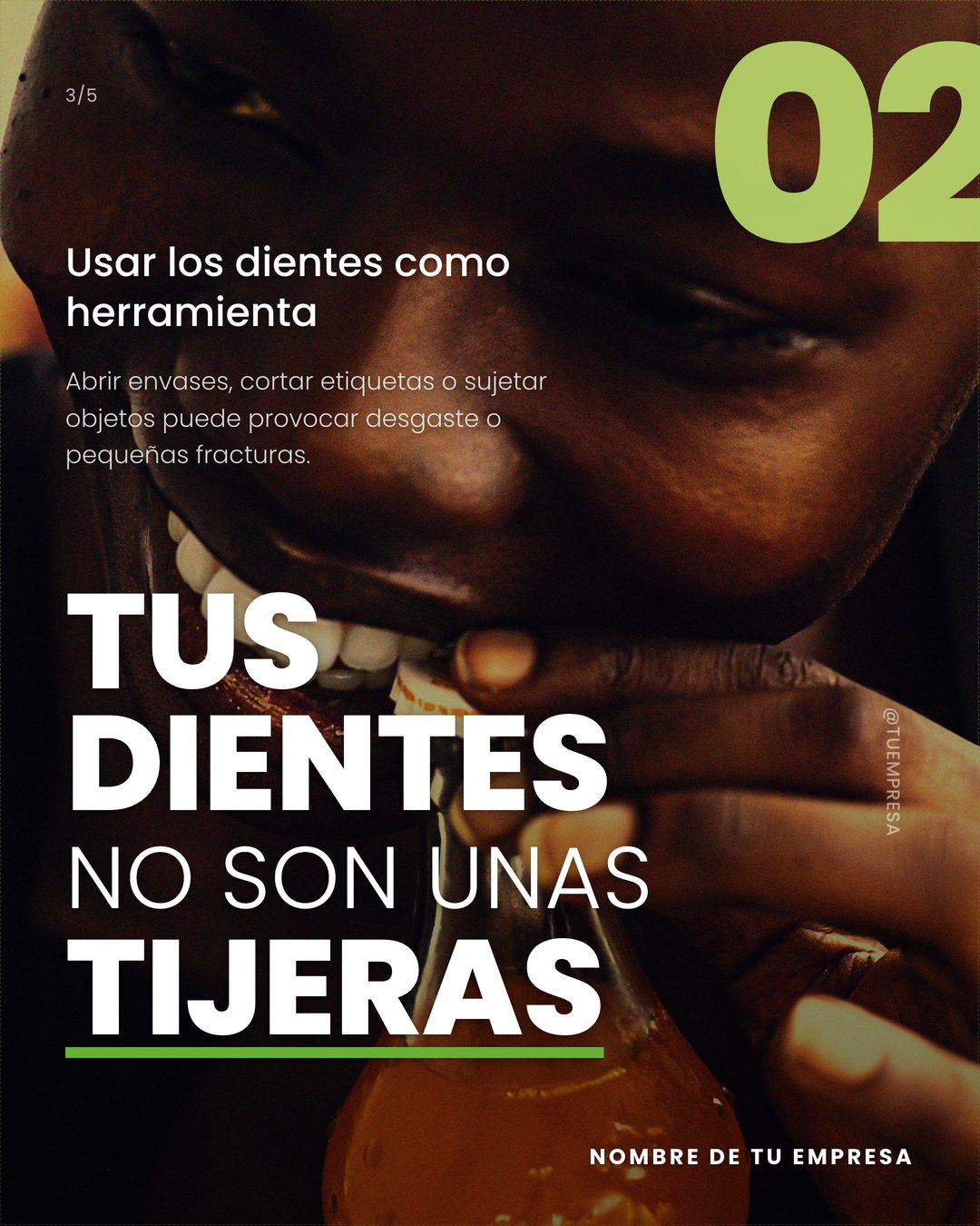 Segundo hábito: usar los dientes como herramienta, con el titular a sangre sobre una fotografía a página completa y la numeración en la esquina.